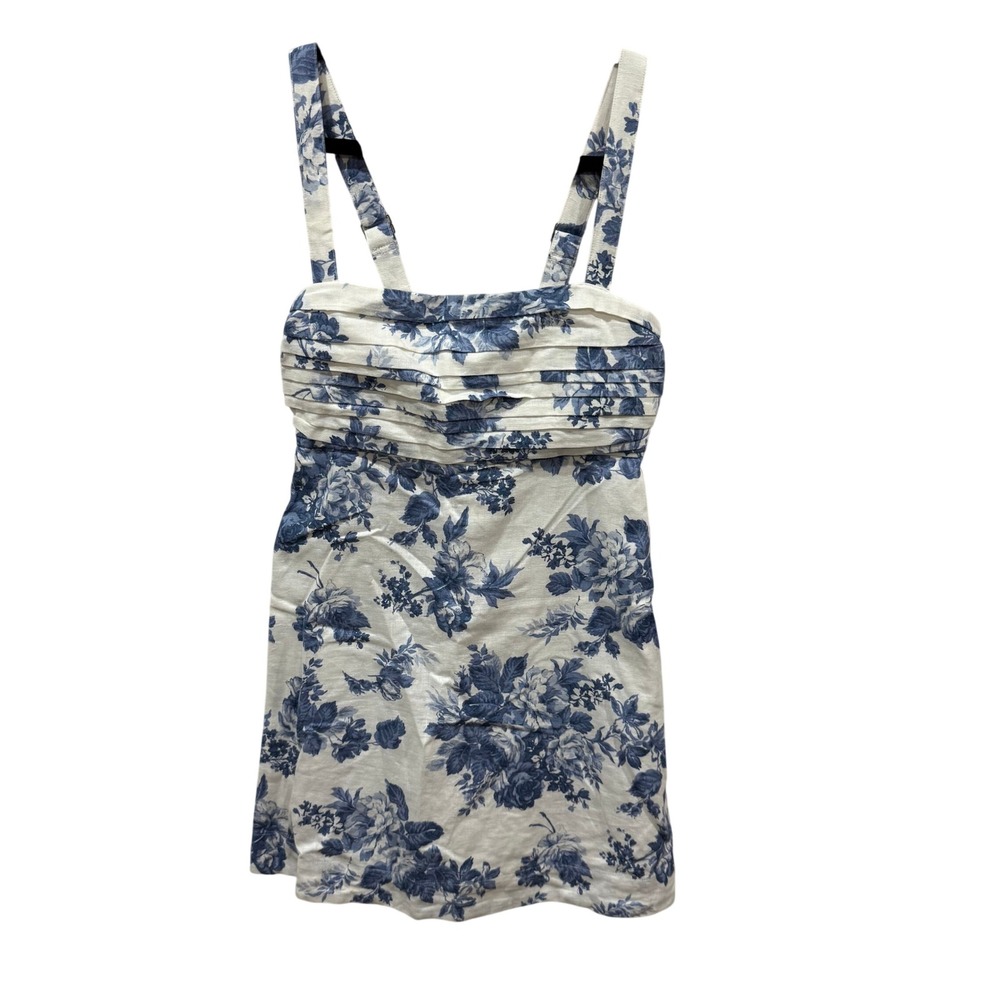 Abercrombie & Fitch Blue Floral Toile Linen Blend Pleated Cami Top NWT Small T